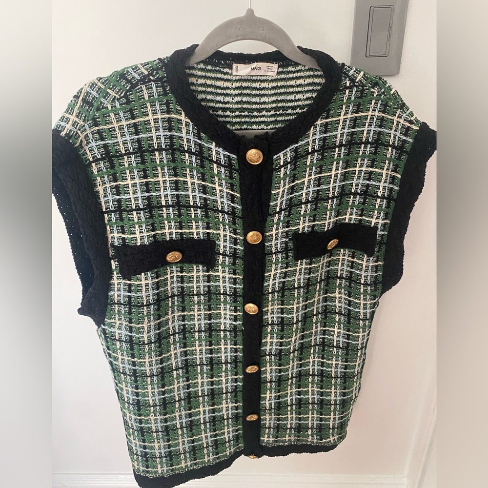 MNG Green and Black Plaid Knit Vest